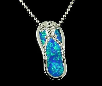 INLAY OPAL HAWAIIAN SEA TURTLE HONU SILVER 925 SLIPPER FLIP FLOP THONG PENDANT