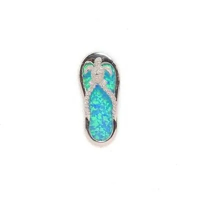INLAY OPAL HAWAIIAN SEA TURTLE HONU SILVER 925 SLIPPER FLIP FLOP THONG PENDANT