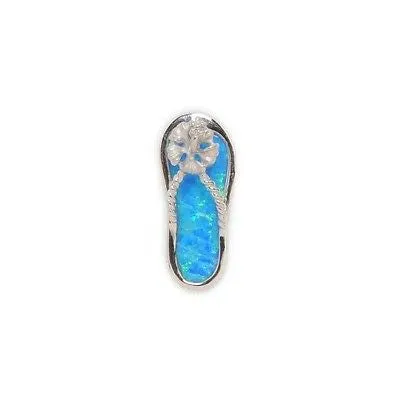 INLAY OPAL SILVER 925 HAWAIIAN HIBISCUS FLOWER SLIPPER FLIP FLOP THONG PENDANT