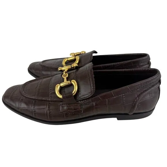 JEFFREY CAMPBELL VELVITEEN BIT LEATHER LOAFER IN BROWN CROC NWOB WOMEN'S SIZE 5