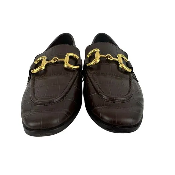 JEFFREY CAMPBELL VELVITEEN BIT LEATHER LOAFER IN BROWN CROC NWOB WOMEN'S SIZE 5