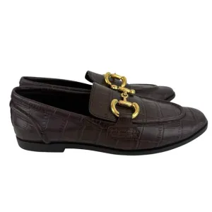 JEFFREY CAMPBELL VELVITEEN BIT LEATHER LOAFER IN BROWN CROC NWOB WOMEN'S SIZE 5