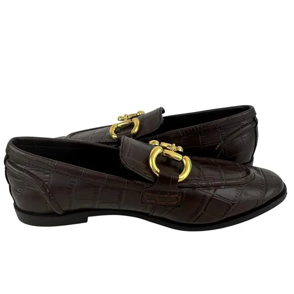 JEFFREY CAMPBELL VELVITEEN BIT LEATHER LOAFER IN BROWN CROC NWOB WOMEN'S SIZE 5