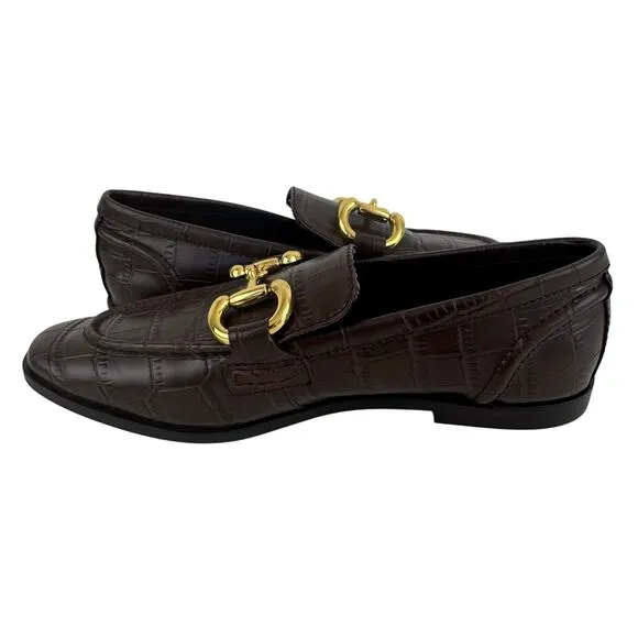 JEFFREY CAMPBELL VELVITEEN BIT LEATHER LOAFER IN BROWN CROC NWOB WOMEN'S SIZE 5