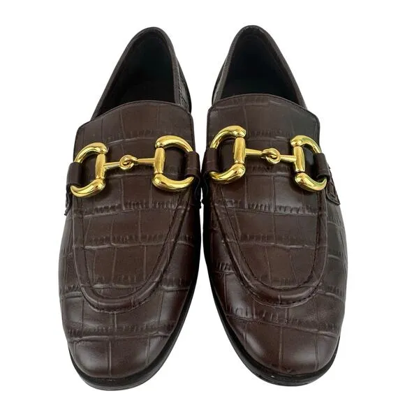 JEFFREY CAMPBELL VELVITEEN BIT LEATHER LOAFER IN BROWN CROC NWOB WOMEN'S SIZE 5