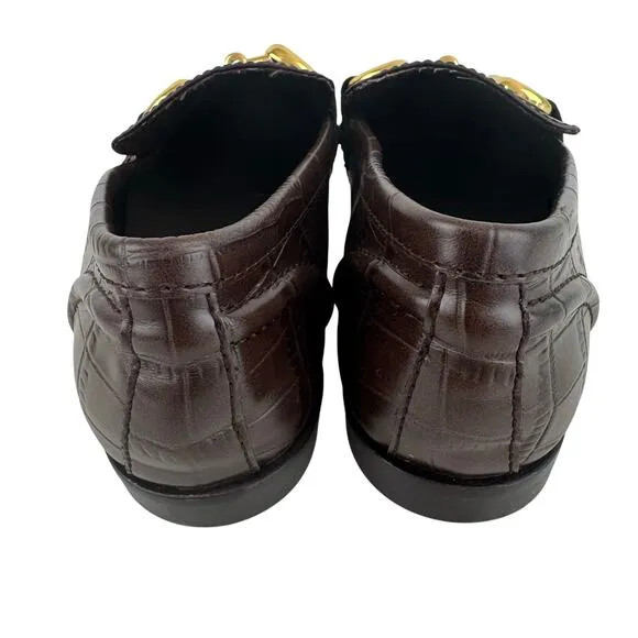 JEFFREY CAMPBELL VELVITEEN BIT LEATHER LOAFER IN BROWN CROC NWOB WOMEN'S SIZE 5