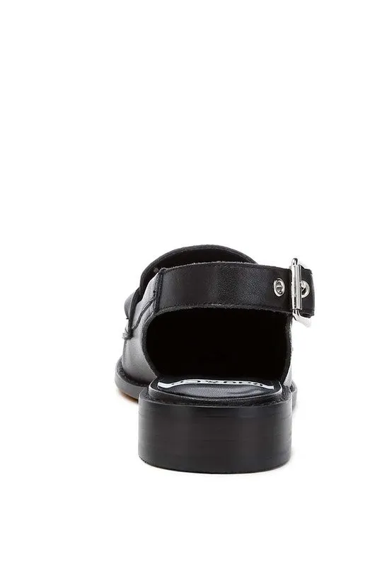 Jemykin Black Genuine Leather Loafer Sandals