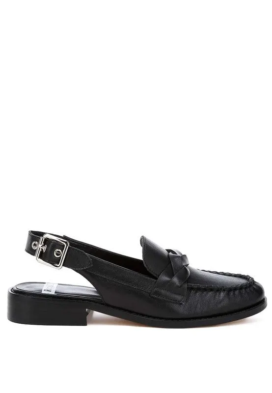 Jemykin Black Genuine Leather Loafer Sandals