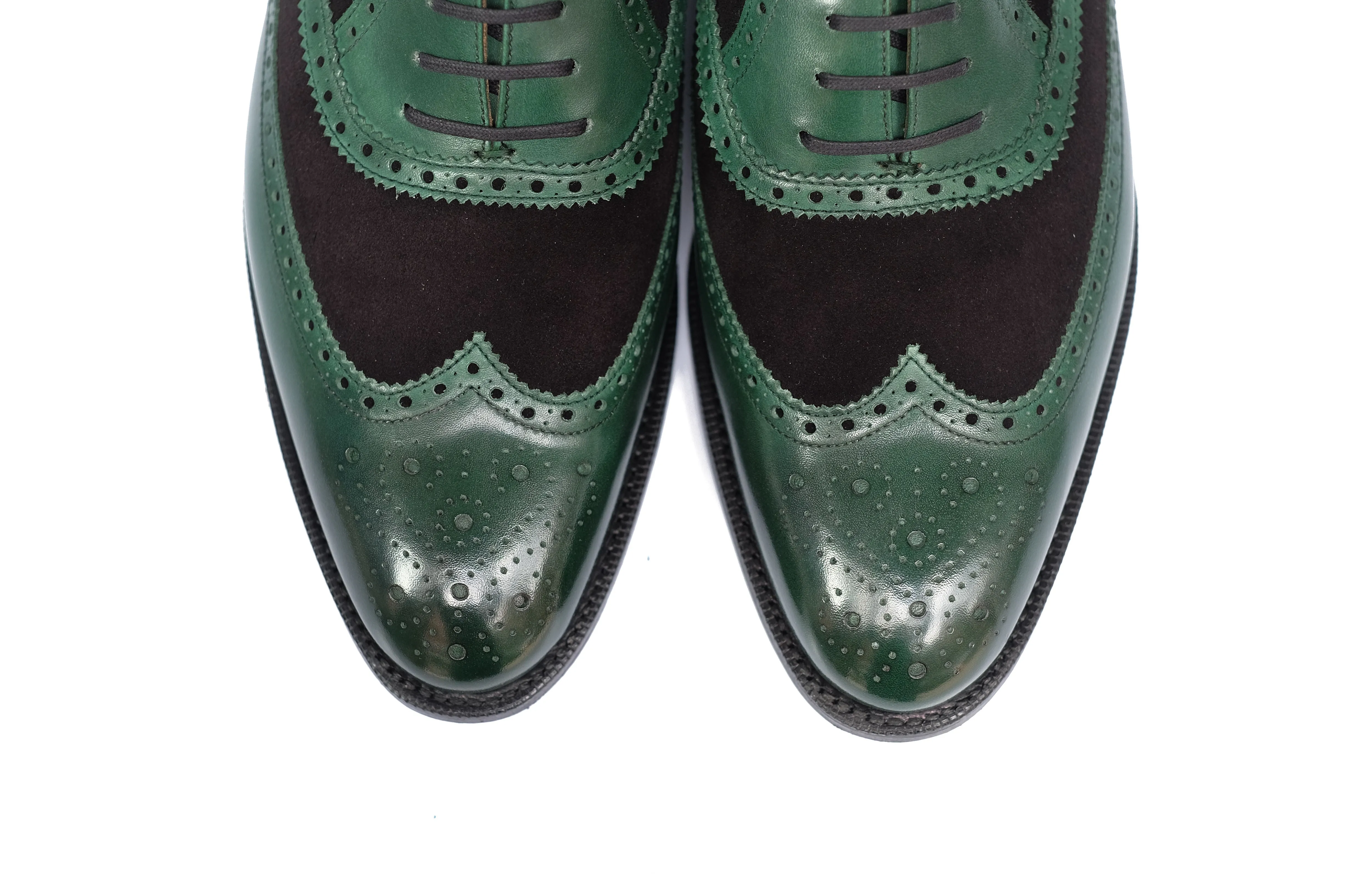 Kitsap - MTO - Forest Green Calf / Black Suede - TMG Last - Single Leather Sole - Heart Medallion