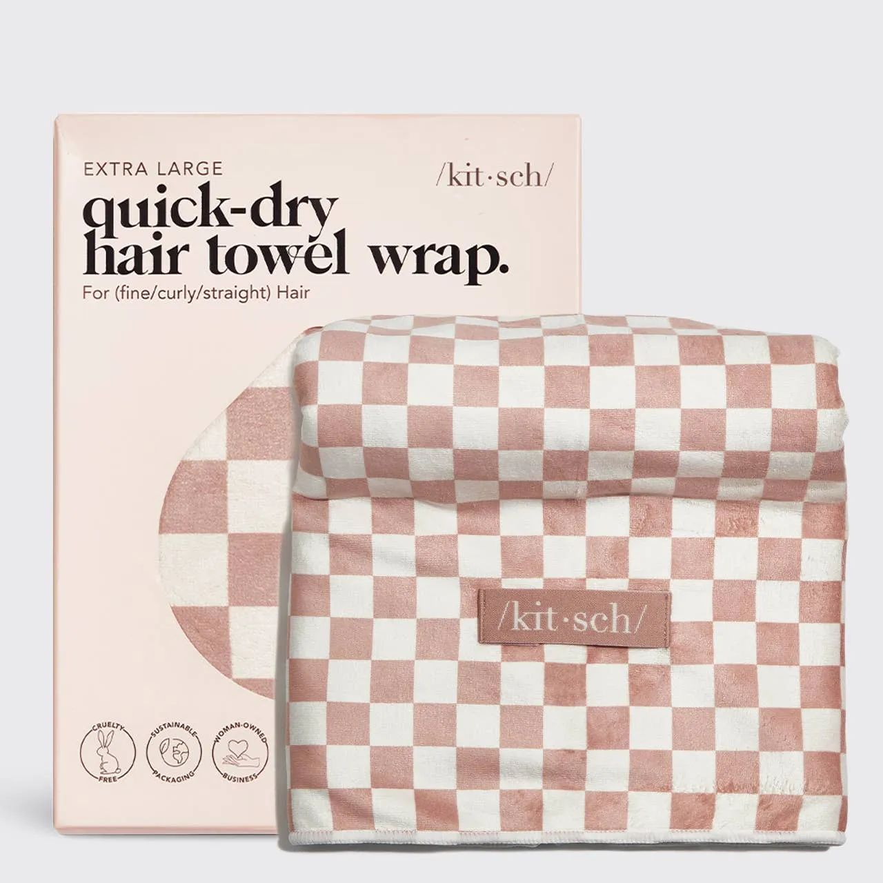 KITSCH Extra Large Quick-Dry Hair Towel Wrap | Terracotta Checker