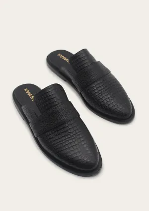 Latvia Embossed Leather Loafer Mule: Black