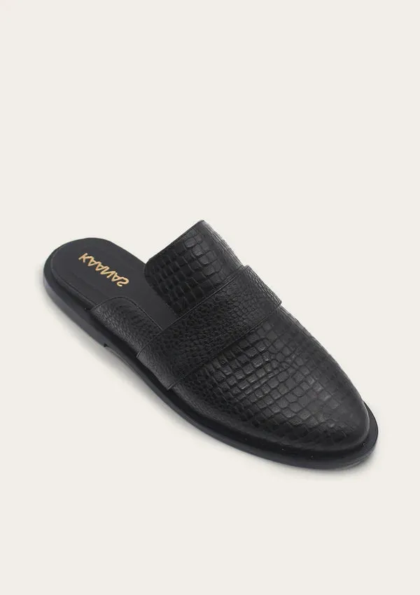 Latvia Embossed Leather Loafer Mule: Black