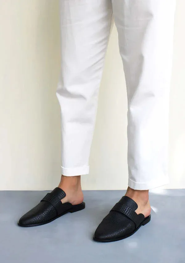 Latvia Embossed Leather Loafer Mule: Black