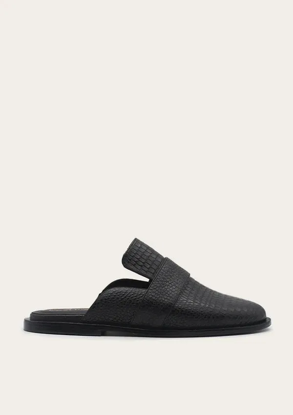 Latvia Embossed Leather Loafer Mule: Black