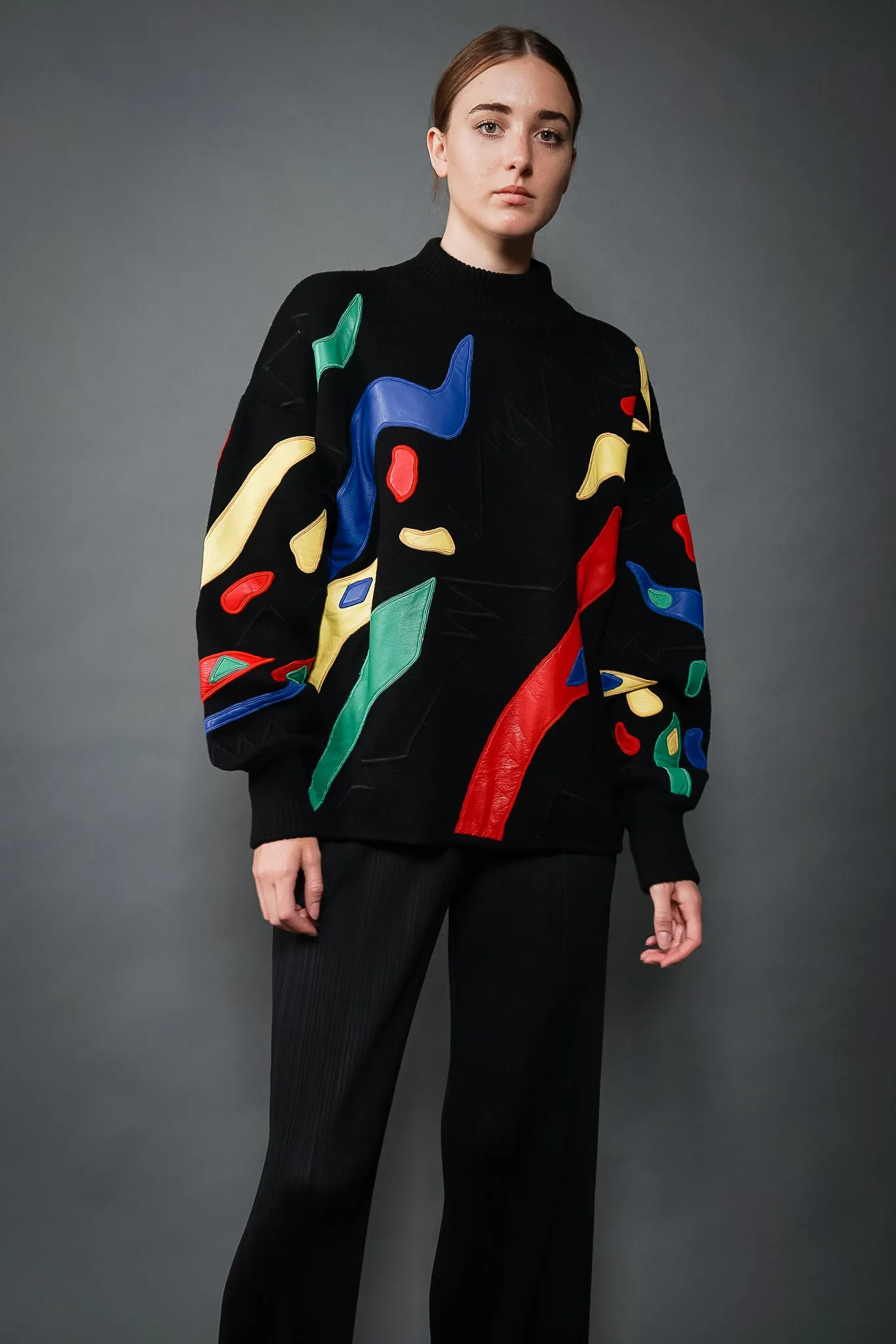 Leather Appliqué Sweater
