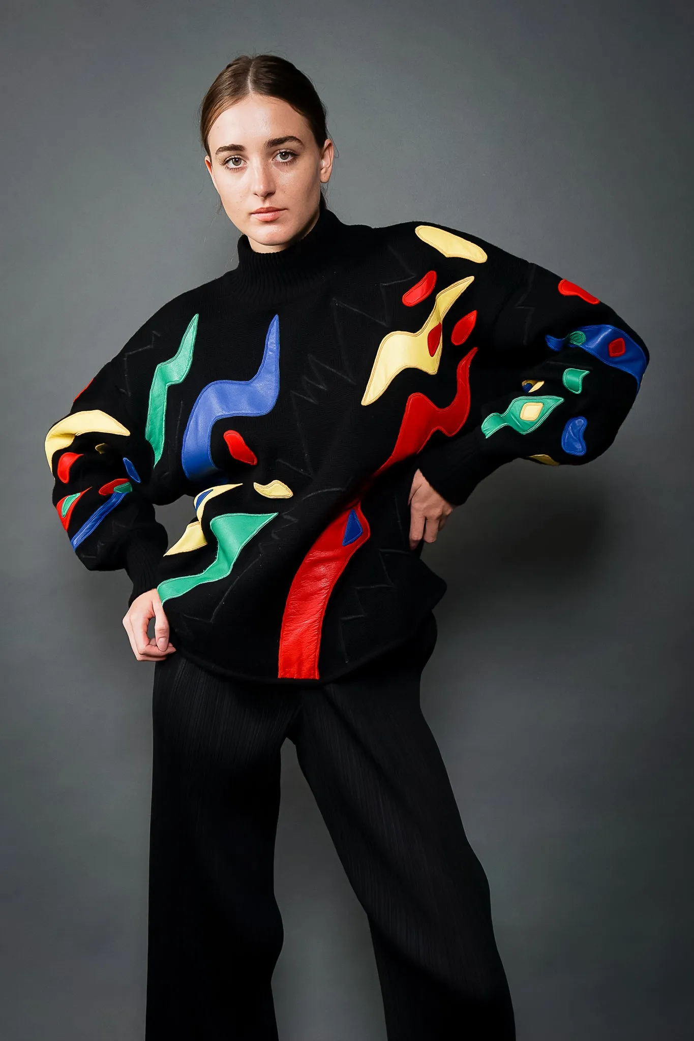 Leather Appliqué Sweater