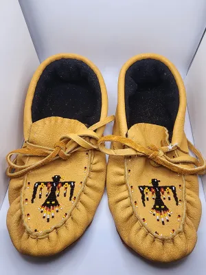 Leather Moccasins - Size 11(U.S) - with Beaded Thunderbird Design
