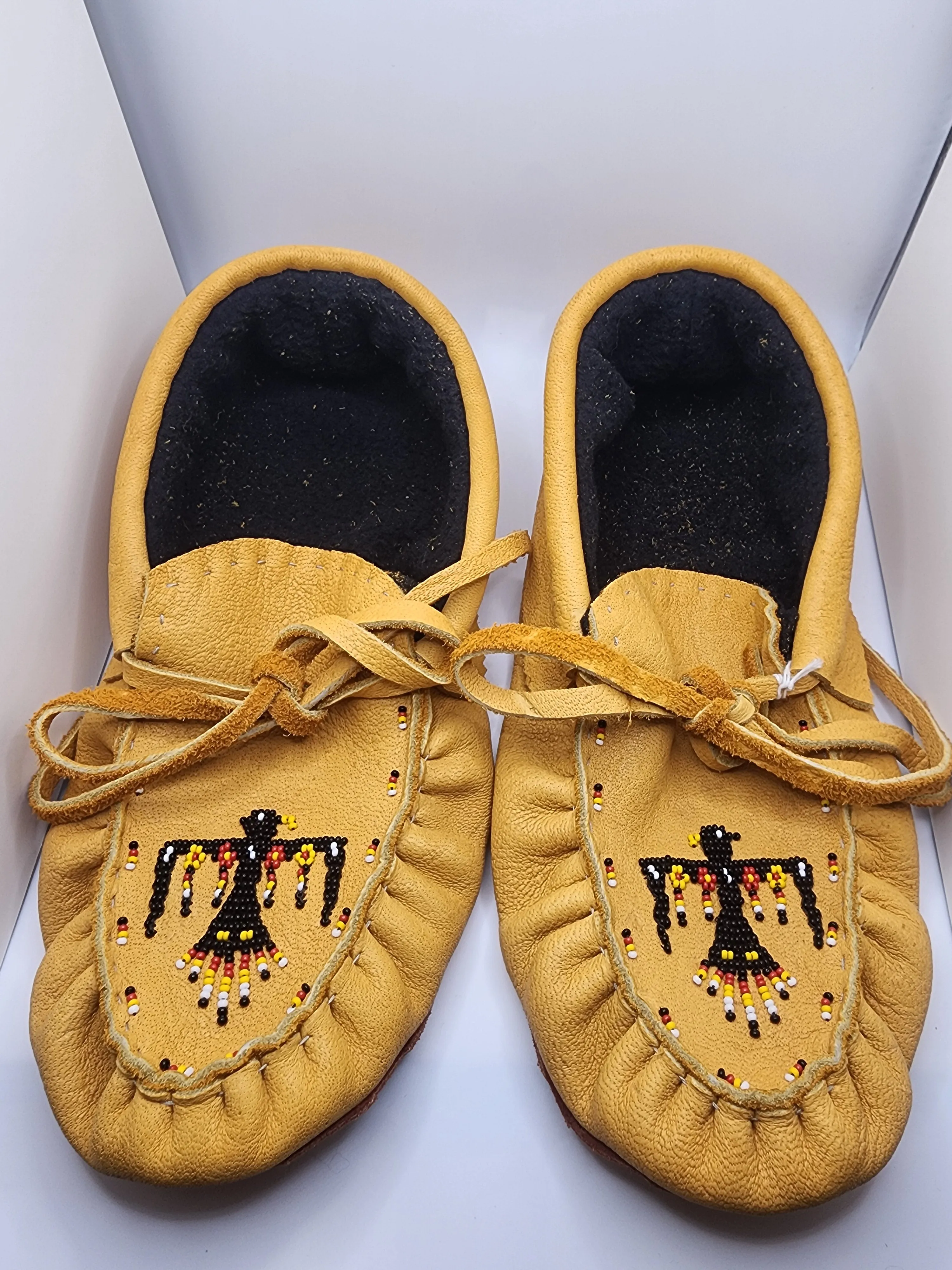 Leather Moccasins - Size 11(U.S) - with Beaded Thunderbird Design