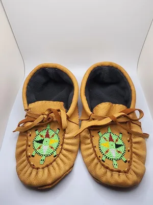 Leather Moccasins  - Size 6(U.S.) - with Beaded Turtle Design
