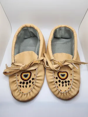 Leather Moccasins - Size 7(U.S.) - with Beaded Bear Paw Design