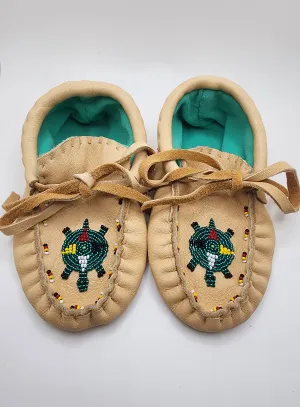 Leather Moccasins - Size 8(U.S) - with Beaded Turtle Design