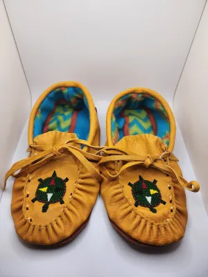Leather Moccasins - Size 8(U.S.) - with Beaded Turtle Design