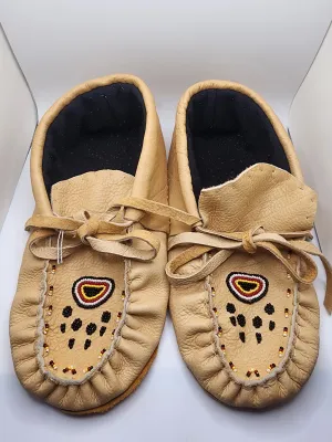 Leather Moccasins - Size 9 (U.S) - with Beaded Bear Paw Design