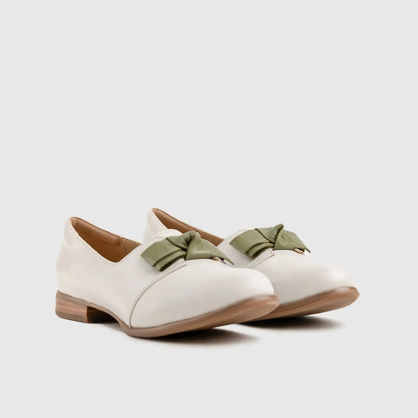 Leather Oxfords White/Green HA014