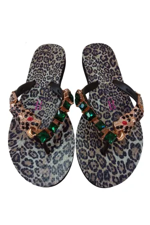 Leopard Print Rhinestone Flip Flop