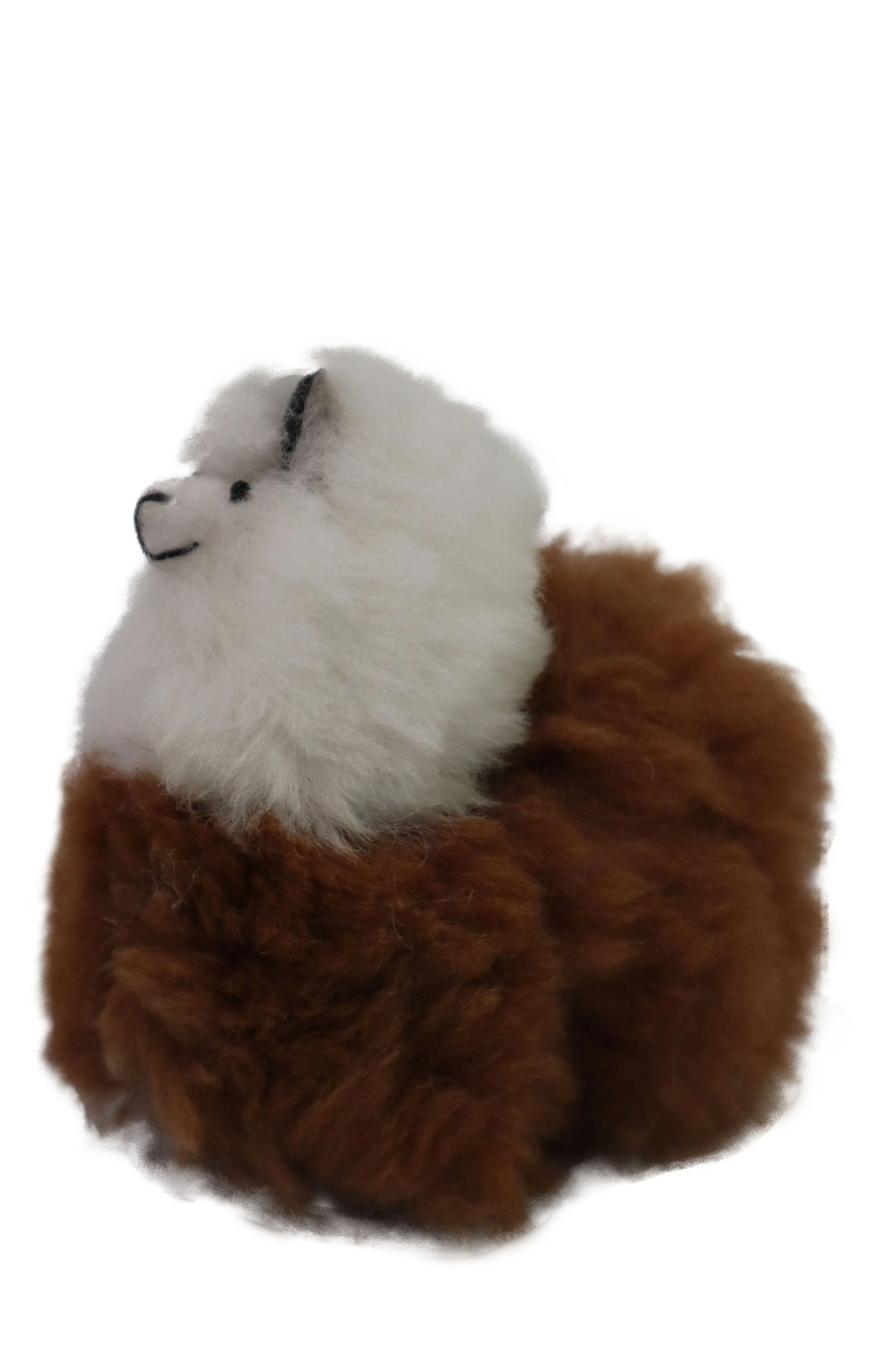 Llama Figurine Original Fur. Stuffed Llama White & Brown Color. 5" Inch.