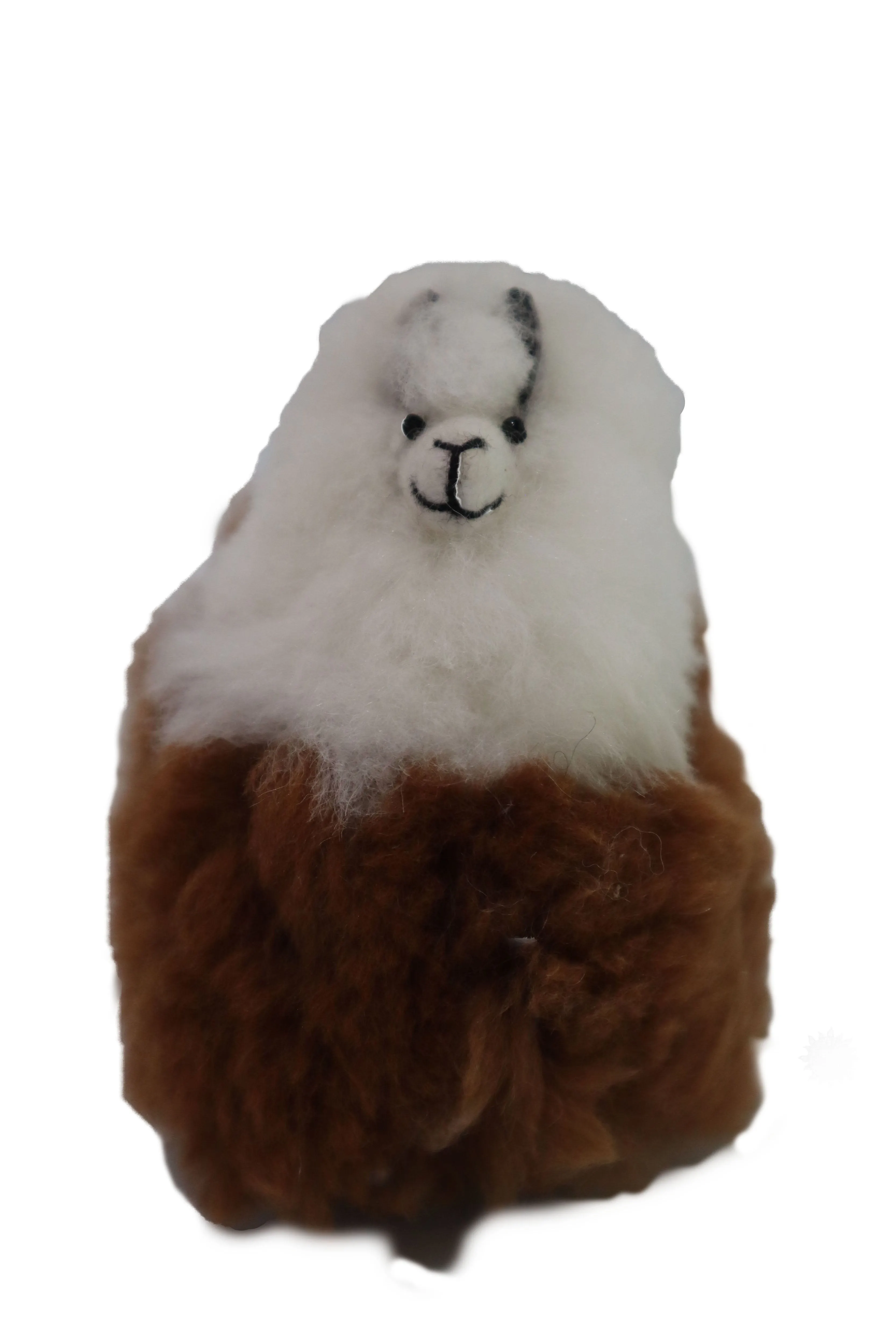 Llama Figurine Original Fur. Stuffed Llama White & Brown Color. 5" Inch.
