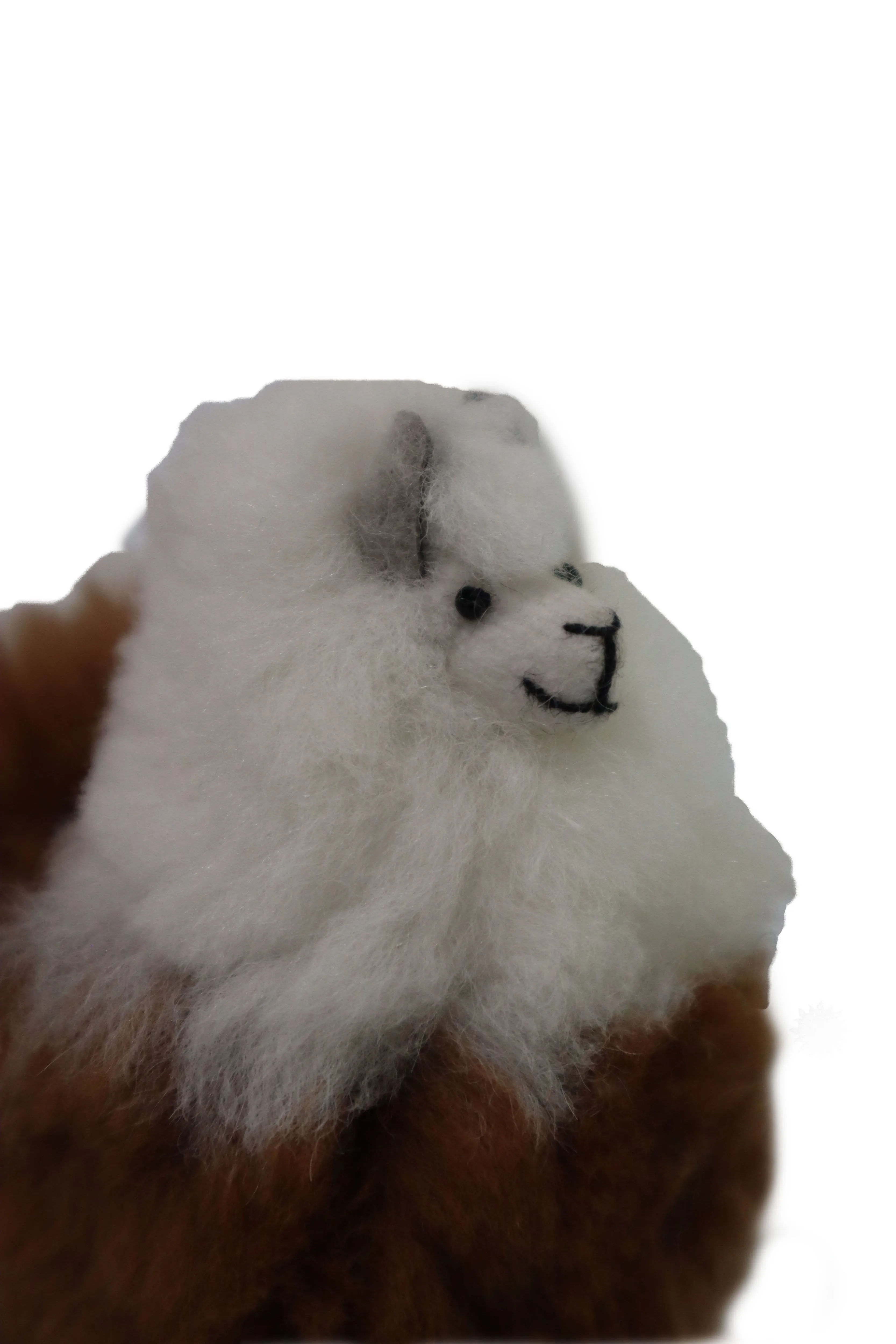 Llama Figurine Original Fur. Stuffed Llama White & Brown Color. 5" Inch.