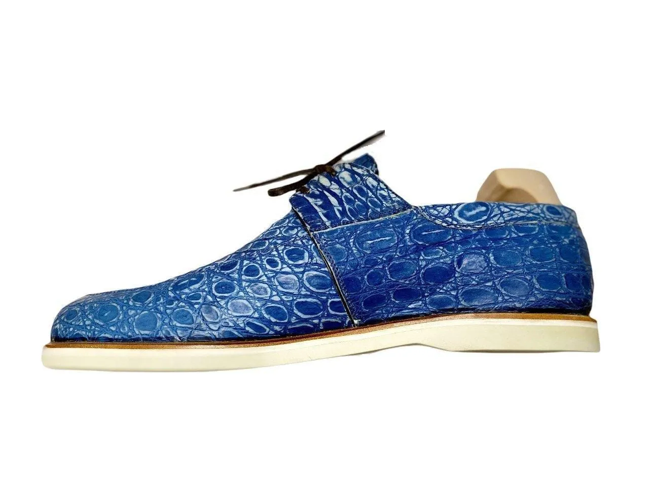 Maison Koly Zanzibar Crocodile suede Navy Boat shoes