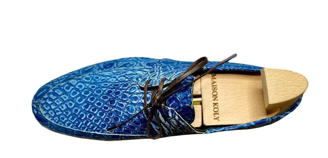 Maison Koly Zanzibar Crocodile suede Navy Boat shoes