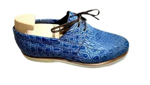 Maison Koly Zanzibar Crocodile suede Navy Boat shoes