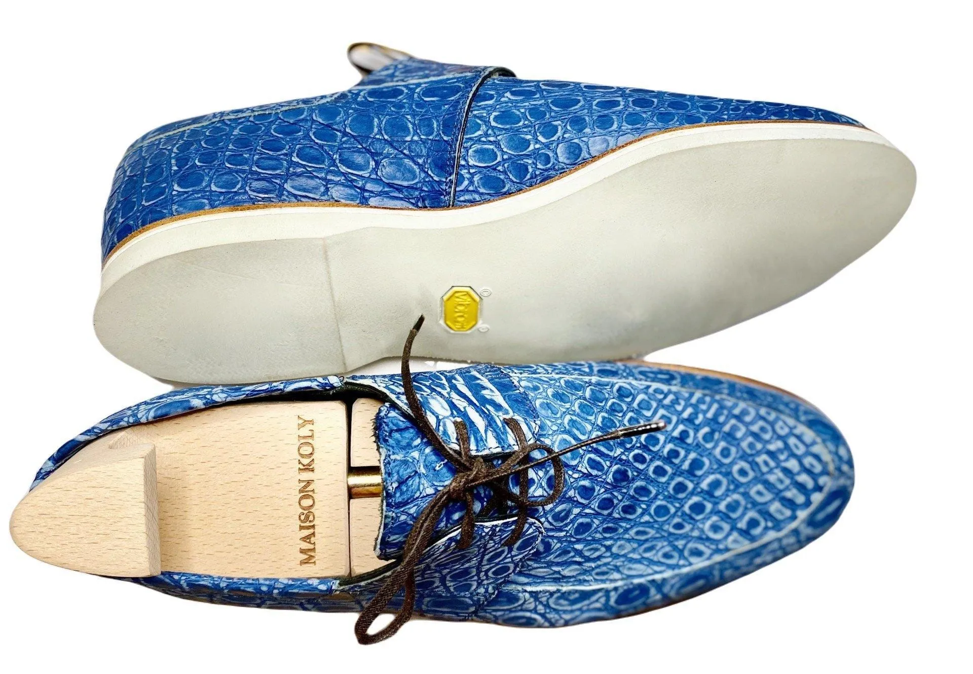 Maison Koly Zanzibar Crocodile suede Navy Boat shoes