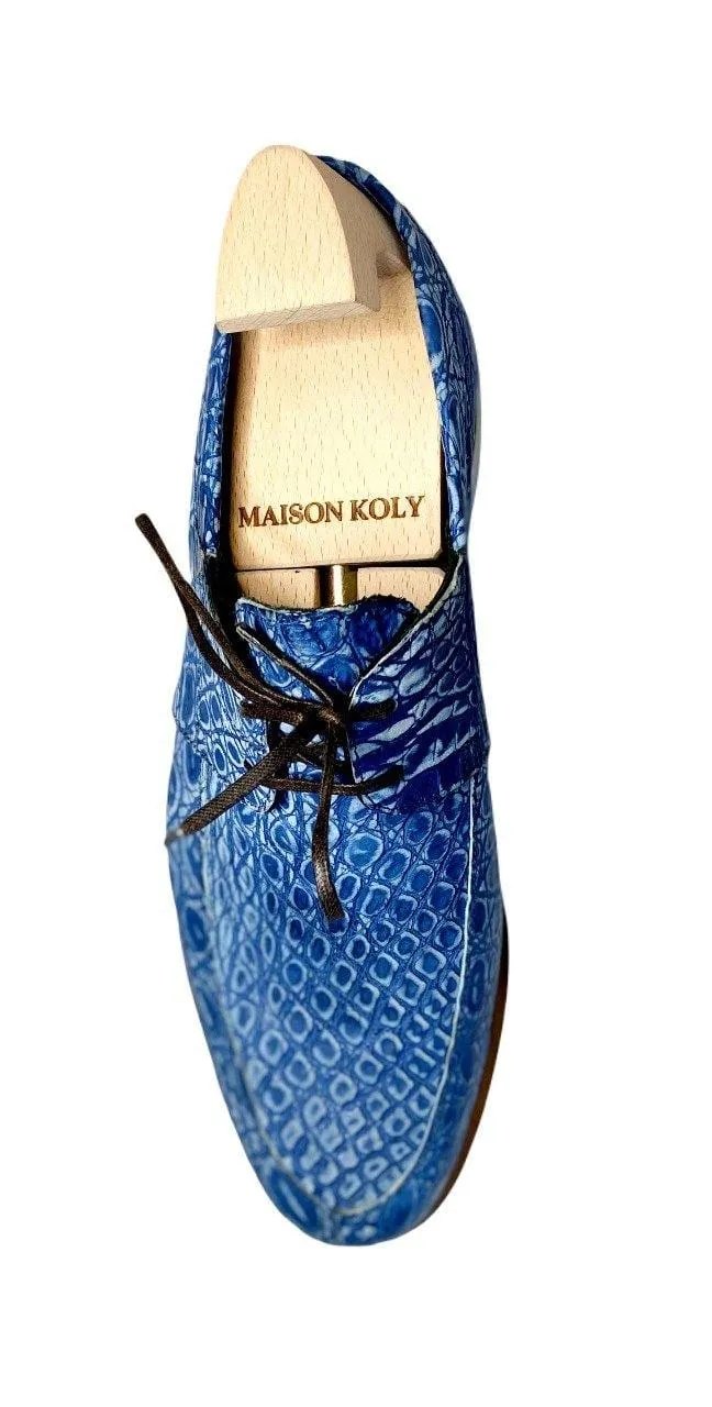 Maison Koly Zanzibar Crocodile suede Navy Boat shoes