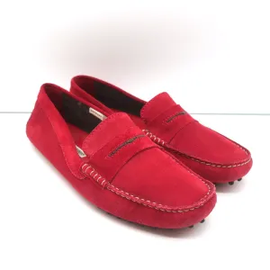 Manolo Blahnik Roadster Driving Loafers Red Suede Size 40 Flat Moccasins