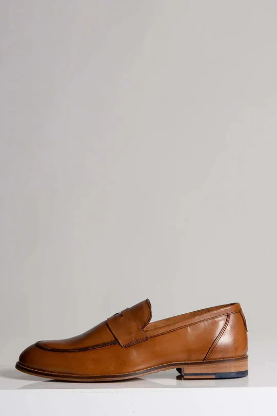 Marc Darcy Jasper Penny Loafer Shoe Tan Leather
