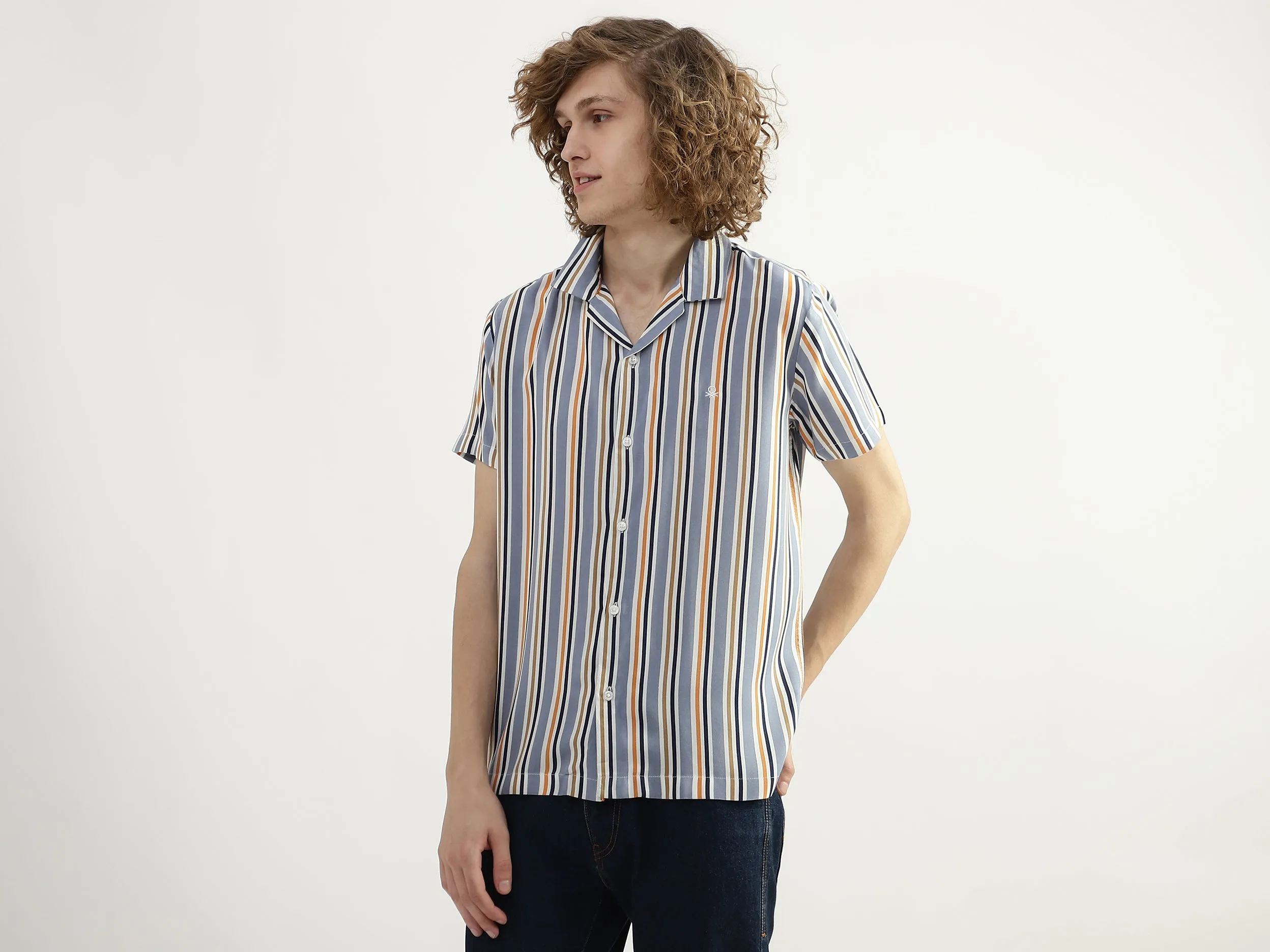 Men Striped Resort Collar Shirt