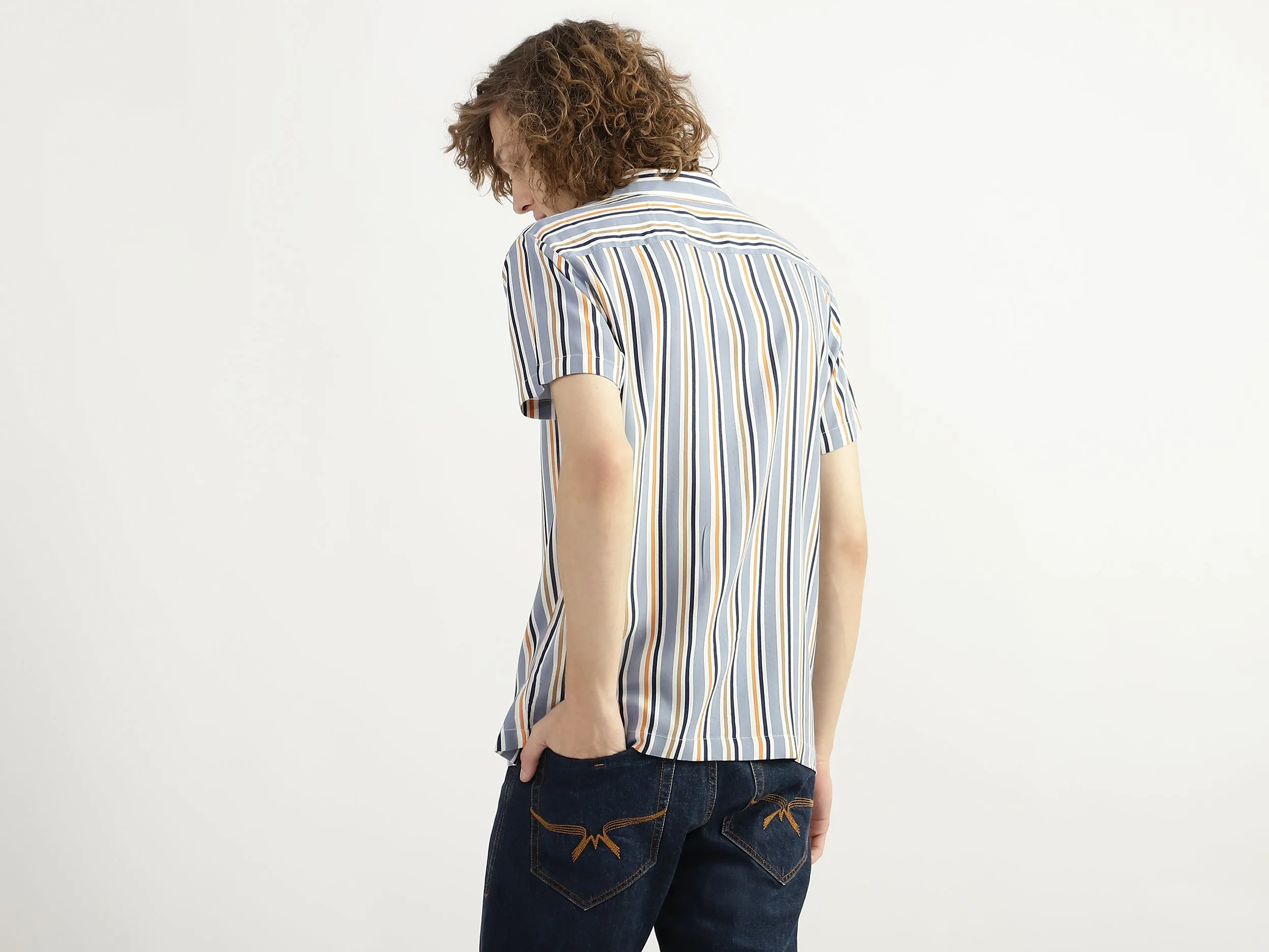 Men Striped Resort Collar Shirt