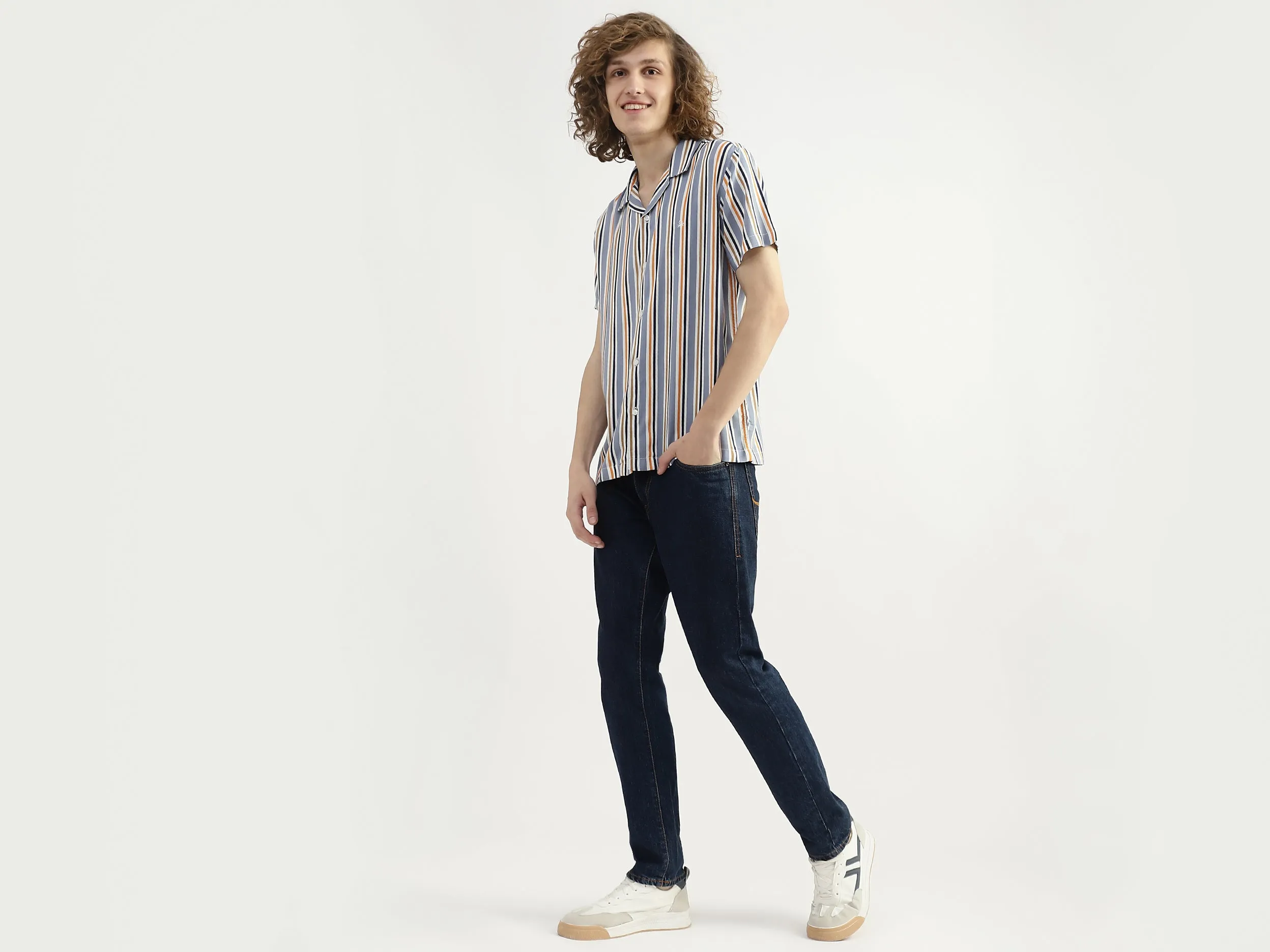 Men Striped Resort Collar Shirt