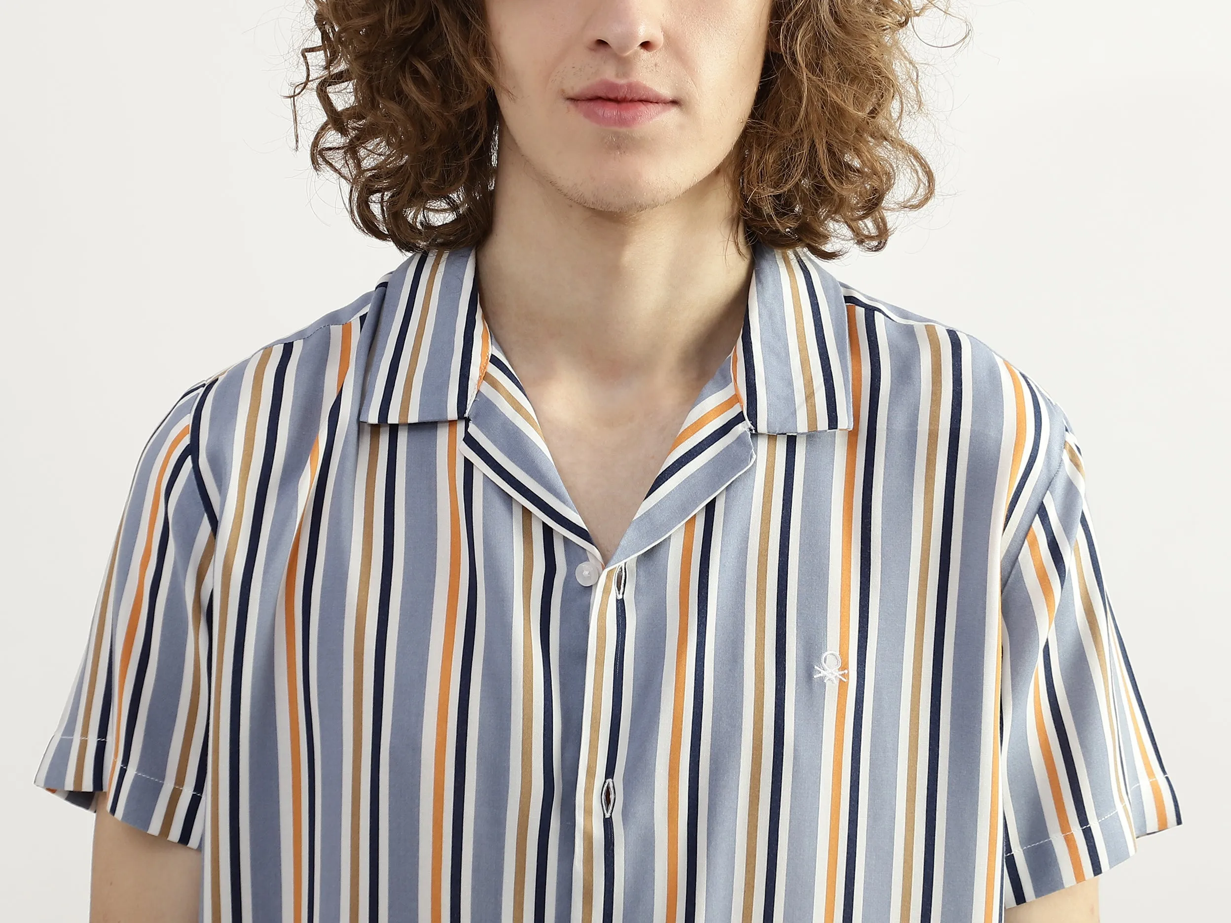 Men Striped Resort Collar Shirt