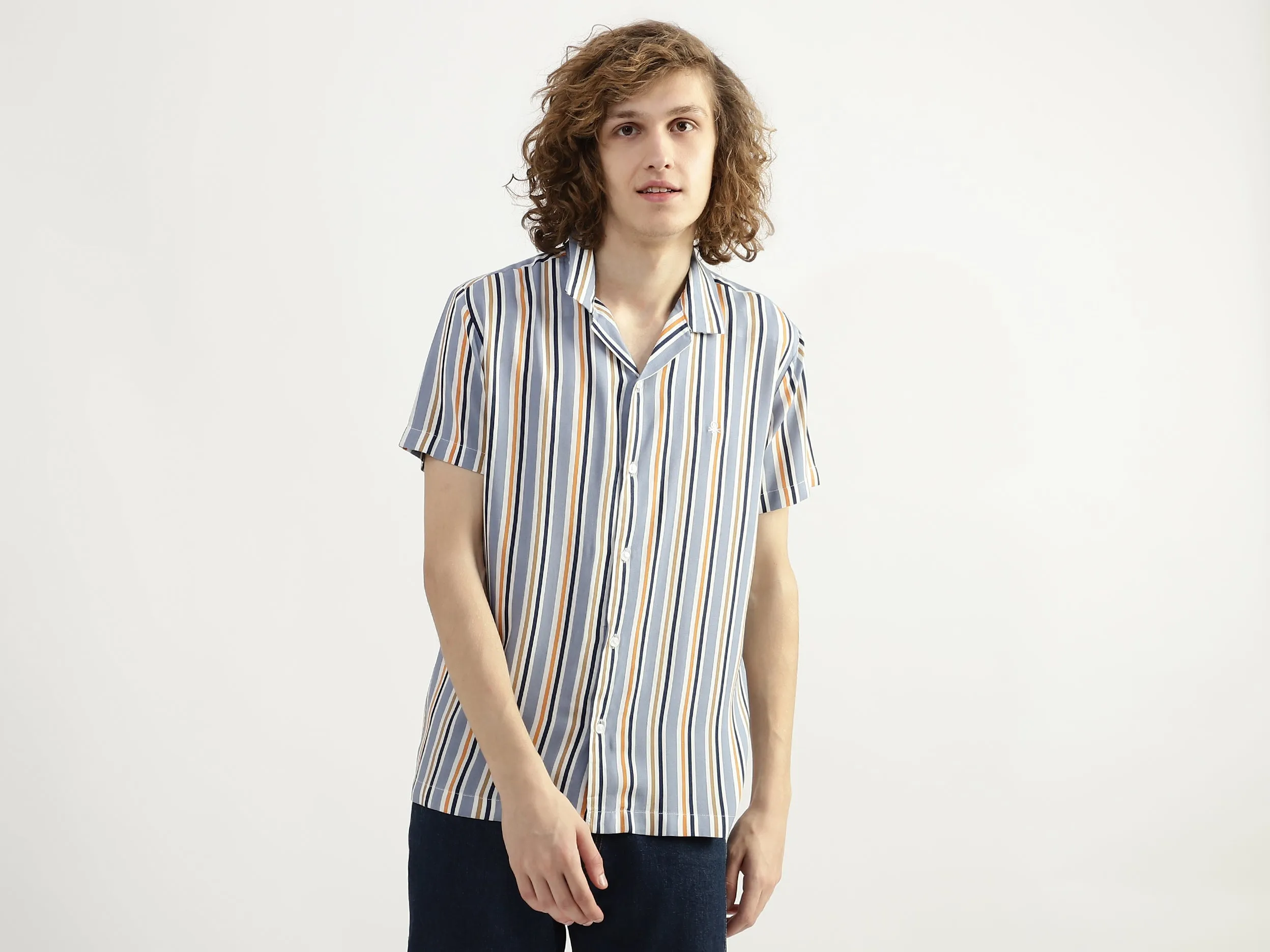 Men Striped Resort Collar Shirt