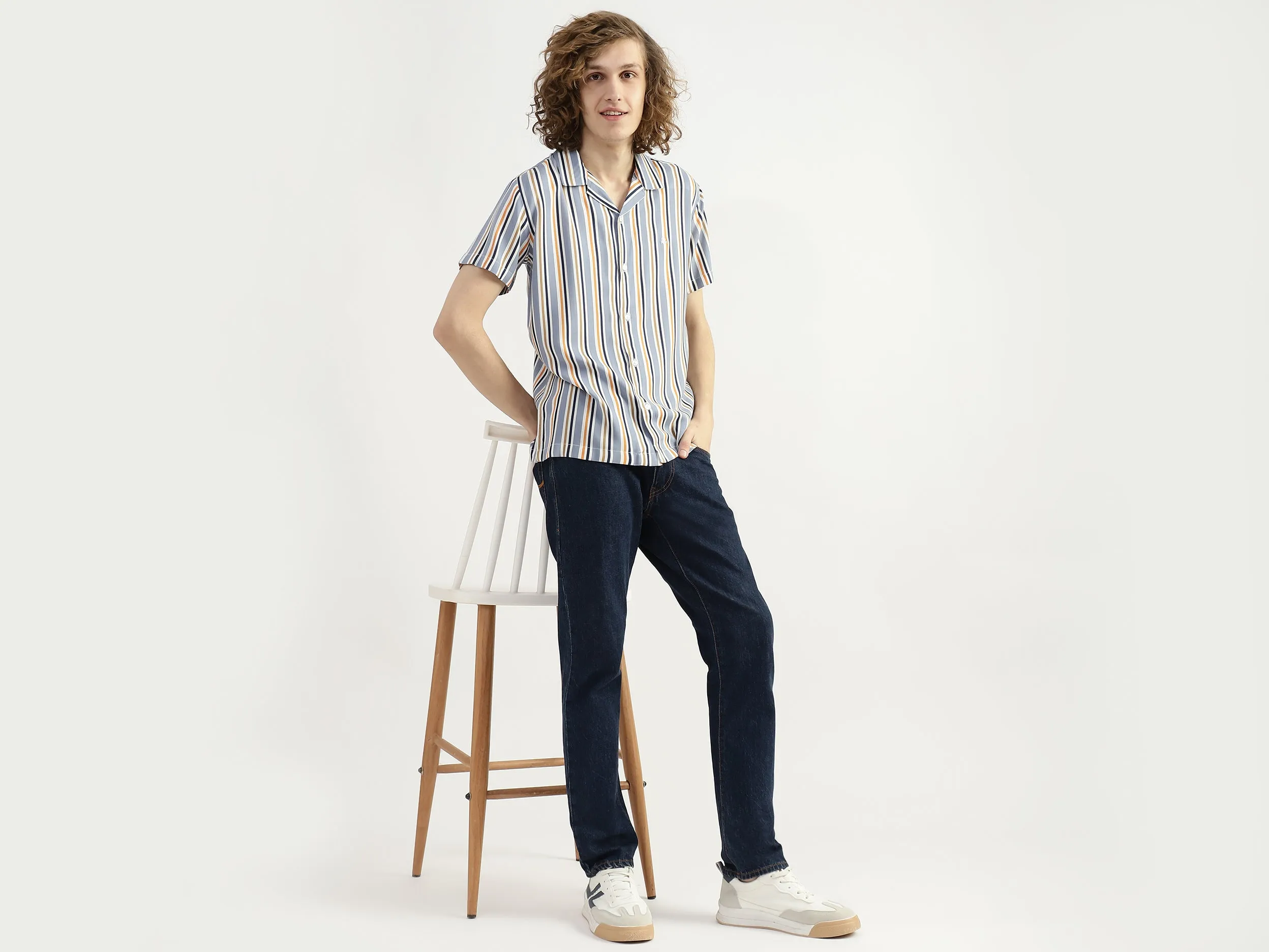 Men Striped Resort Collar Shirt
