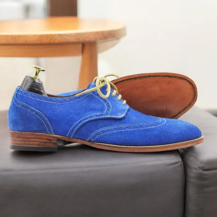 Men's Blue Suede Lace-Up Oxfords | Posh Footwears