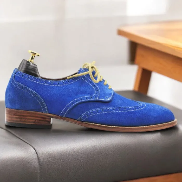 Men's Blue Suede Lace-Up Oxfords | Posh Footwears