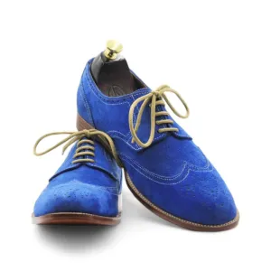 Men's Blue Suede Lace-Up Oxfords | Posh Footwears