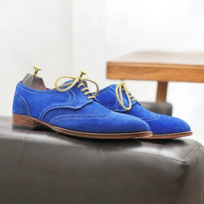 Men's Blue Suede Lace-Up Oxfords | Posh Footwears