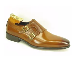 Mens Calfskin Double Buckle Monk Strap Dress Shoe in Cognac